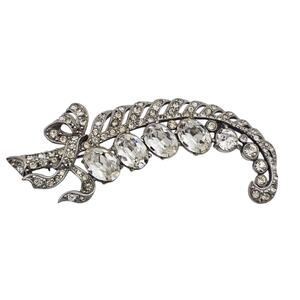 Vintage Clear Ice Rhinestone Large Feather/leaf Design Brooch Pin